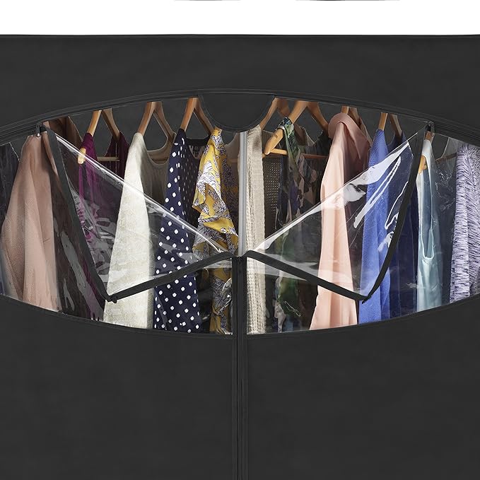 Whitmor Portable Wardrobe Clothes Storage Organizer Closet with Hanging Rack - Extra Wide -Black Color - No-tool Assembly - Extra Strong and Durable - 60"L x 19.5"W x 64"
