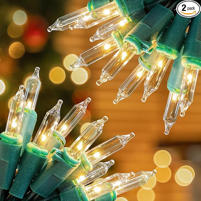 Hopolon Christmas Lights, 2 Pack 23ft 100 Mini String Lights, 120V Plug in Extendable Tree Lights for Patio, Garden, Home, Party, Holiday, Wedding, Indoor&Outdoor Decor(2pcs Warm White)