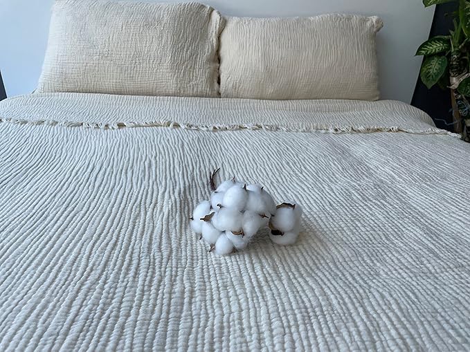 100% Muslin Cotton Pillow Shams, 4 Layers Soft Turkish Cotton Pillowcases, Pillowcase ONLY – No Blanket or Bedspread Included, Ivory (Two Pillowcase 20x30)