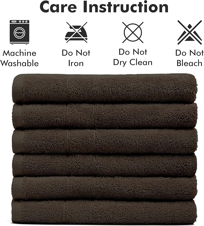 100% Cotton Hand Towels for Bathroom – Soft & Absorbent Towel Set– Pack of 6 Small Towel (34x20in) – Quick Dry Luxury Cotton Hand Towels – Dark Brown