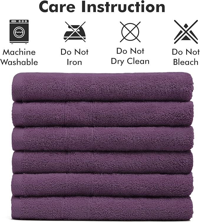 100% Cotton Hand Towels for Bathroom – Soft & Absorbent Towel Set– Pack of 6 Small Towel (34x20in) – Quick Dry Luxury Cotton Hand Towels – Dark Purple