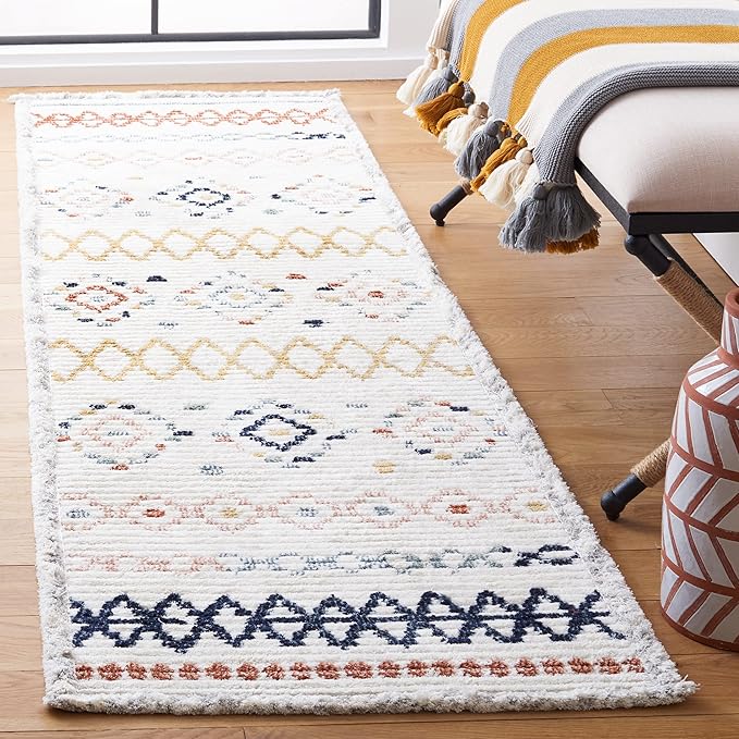 SAFAVIEH Marrakech Collection Runner Rug - 2'2" x 8', Ivory & Multi, Moroccan Boho Tribal Rustic Design, Non-Shedding & Easy Care, Ideal for High Traffic Areas in Living Room, Bedroom (MRK612A)