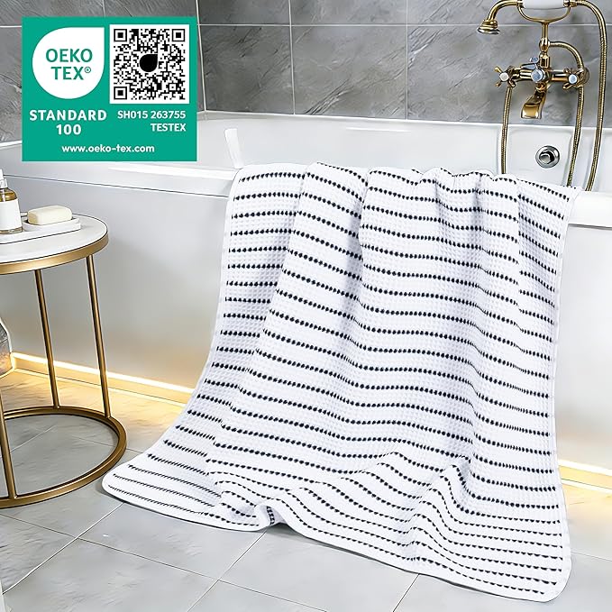 430 GSM Microfiber Oversize Quick Dry Lint Free Bath Towel, 60 x 30 in, 4 Pack (Waffle Weave)
