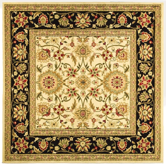 SAFAVIEH Lyndhurst Collection Area Rug - 5'3" Square, Ivory & Black, Traditional Oriental Design, Non-Shedding & Easy Care, Ideal for High Traffic Areas in Living Room, Bedroom (LNH212B)