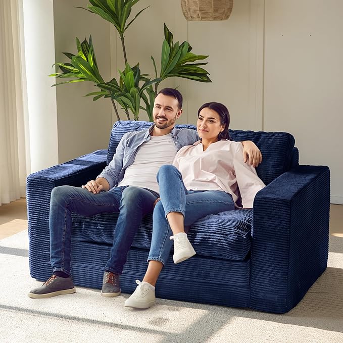 MAXYOYO Convertible Sofa Bed, Pull Out Loveseat Sleeper Sofa, Folding Couch Bed with Pillows for Living Room, Navy