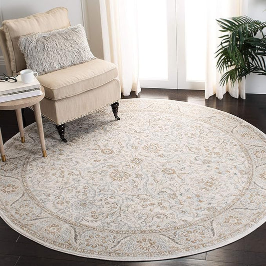 SAFAVIEH Isabella Collection Area Rug - 10' Round, Cream & Beige, Oriental Design, Non-Shedding & Easy Care, Ideal for High Traffic Areas in Living Room, Bedroom, Dining (ISA912A-10R)