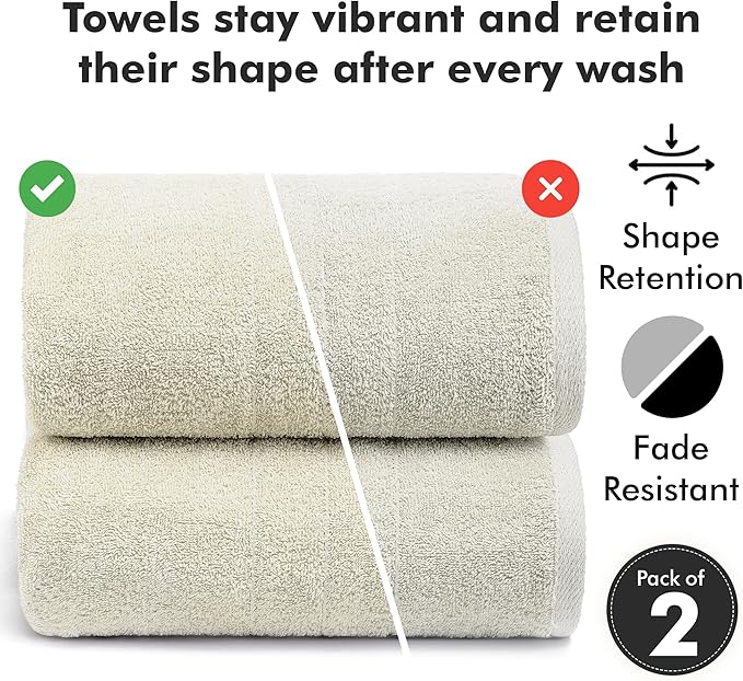 Bath Sheets – Extra Large Bathroom Sheet Set – Pack of 2 Jumbo Towels Ivory (71x35in) – 100% Cotton Soft Quick Dry Large Bath Towels for Adults Hotel Spa Bathroom Use