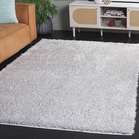 SAFAVIEH Lindsay Shag Collection Square Rug - 6'7" Square, Grey, Contemporary Design, Ideal for High Traffic Areas in Bedroom, Dining Room & Kitchen (LNS560F-7SQ)