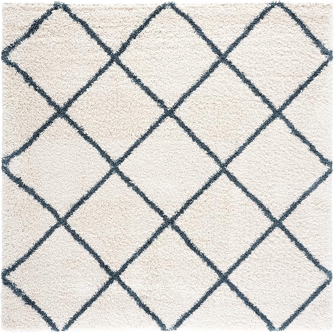 SAFAVIEH Hudson Shag Collection Area Rug - 7' Square, Ivory & Slate Blue, Modern Trellis Design, Non-Shedding & Easy Care, 2-inch Thick Ideal for High Traffic Areas in Living Room, Bedroom (SGH281T)
