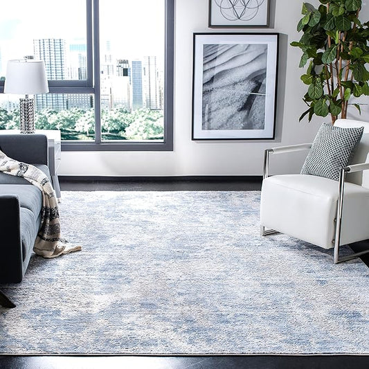 SAFAVIEH Amelia Collection X-Large Area Rug - 11' x 15', Grey & Blue, Modern Abstract Design, Non-Shedding & Easy Care, Ideal for High Traffic Areas in Living Room, Bedroom (ALA705F)