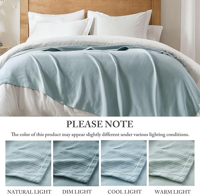 Madison Park Liquid Cotton Luxury Blanket Premium Soft Cozy 100% Ring Spun Cotton For Bed , Couch or Sofa, Full/Queen, Light Blue