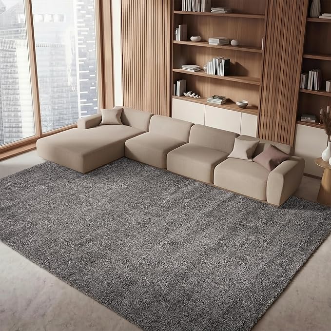 SAFAVIEH Area Rug 8x10 - Fontana Shag Collection - Large - Silver, Solid Pattern, Non-Shedding & Easy Cleaning, Ultra Plush Thick Pile, Ideal for Living Room, Bedroom, Dining Space (FNT800G)