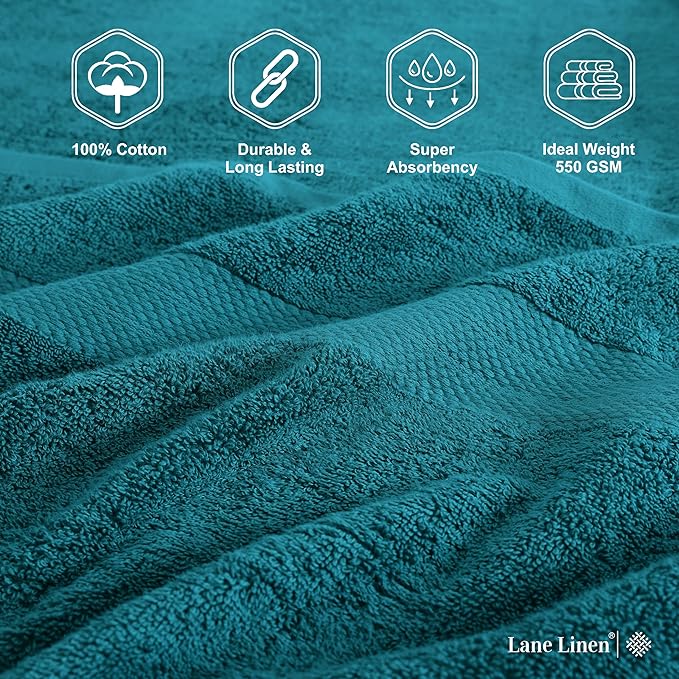 LANE LINEN 100% Cotton Bathroom Towels Set - 18 Piece - Super Soft, Quick Dry & Highly Absorbent - 4 Bath, 8 Washcloth, 6 Hand Towels - Premium Hotel Quality, Ideal for Spa & Salons - Seaport Blue