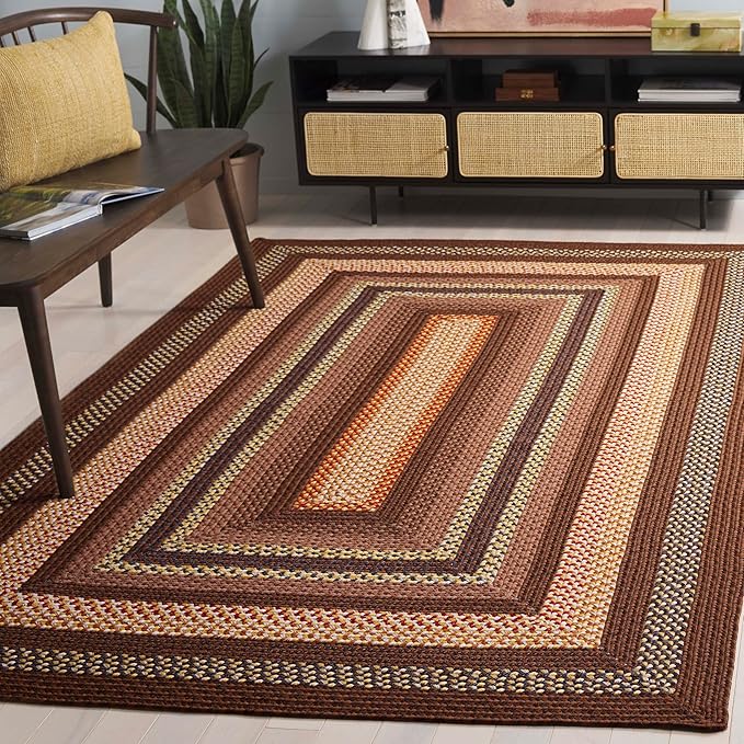 SAFAVIEH Washable Rug Outdoor Braided Collection - 5' Square, Brown & Light Brown, Handmade & Reversible, Non-Shedding & Easy to Clean, Ideal for Patio, Backyard, Mudroom (BRD313T)