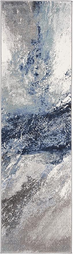 SAFAVIEH Galaxy Collection Runner Rug - 2'3" x 12', Blue & Grey, Modern Abstract Design, Non-Shedding & Easy Care, Ideal for High Traffic Areas in Living Room, Bedroom (GAL117M)