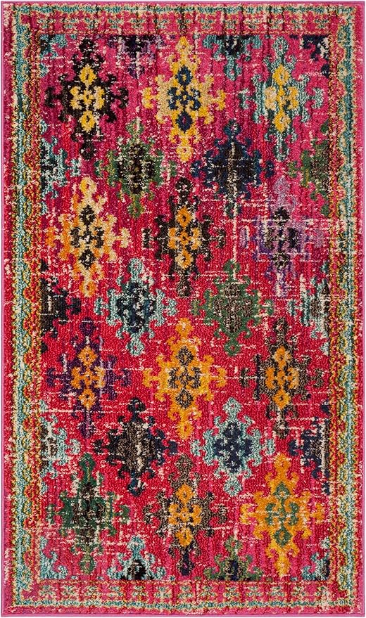 SAFAVIEH Monaco Collection Accent Rug - 3' x 5', Fuchsia & Multi, Boho Diamond Trellis Design, Non-Shedding & Easy Care, Ideal for High Traffic Areas in Entryway, Living Room, Bedroom (MNC244D)
