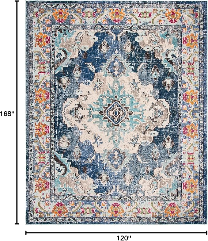 SAFAVIEH Monaco Collection Area Rug - 10' x 14', Navy & Light Blue, Non-Shedding & Easy to Clean, Distressed Medallion Design, Ideal for Living Room, Bedroom, Dining Space (MNC243N)