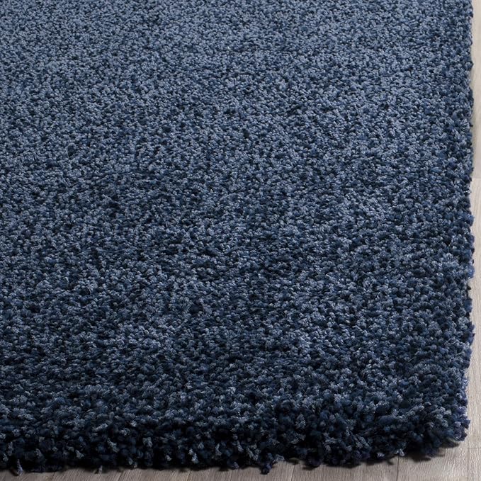SAFAVIEH Santa Monica Shag Collection 3' x 5' Navy SGN725 Solid Non-Shedding Living Room Bedroom Dining Room Entryway Plush 2-inch Thick Area Rug