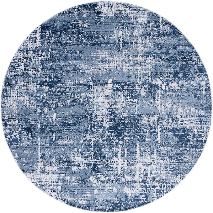 SAFAVIEH Amelia Collection Area Rug - 3' Round, Ivory & Dark Blue, Modern Abstract Design, Non-Shedding & Easy Cleaning, Ideal for Living Room, Bedroom, Dining Space (ALA700M)