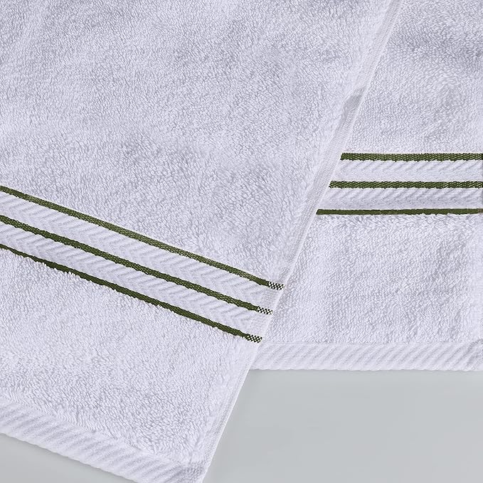 Superior Hotel Turkish Cotton 6 Piece Hand Towel Set, Ultra Plush Spa Quality Heavyweight Essentials for Vanity, Thick Absorbent and Soft, Dobby Border, Includes 6 Hand Towels, Forest Green