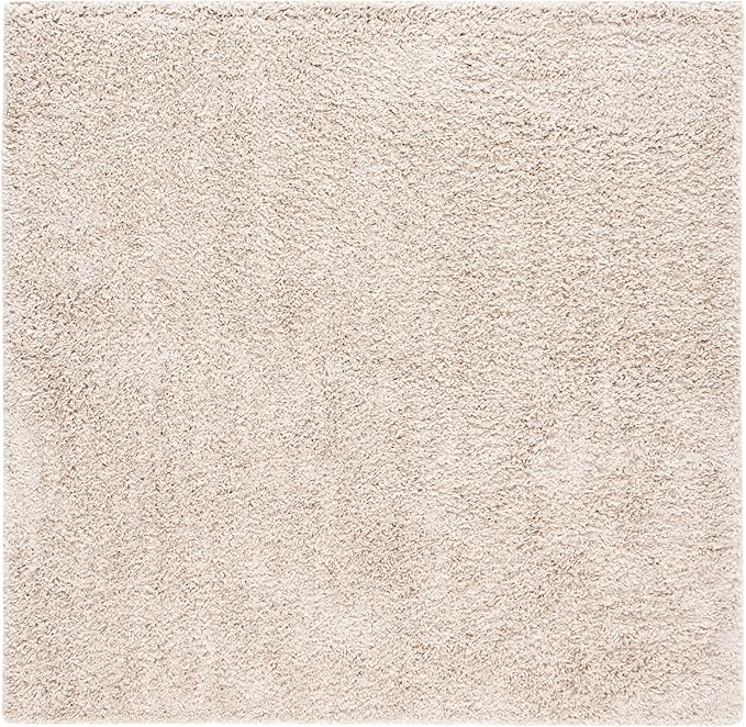 SAFAVIEH August Shag Collection Area Rug - 6'7" Square, Beige, Solid Design, Non-Shedding & Easy Care, 1.5-inch Thick Ideal for High Traffic Areas in Living Room, Bedroom (AUG200D)