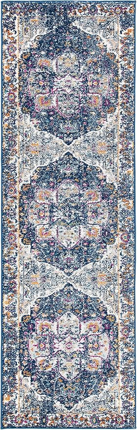 SAFAVIEH Evoke Collection Runner Rug - 2'2" x 7', Navy & Grey, Oriental Medallion Distressed Design, Non-Shedding & Easy Care, Ideal for High Traffic Areas in Living Room, Bedroom (EVK275N)