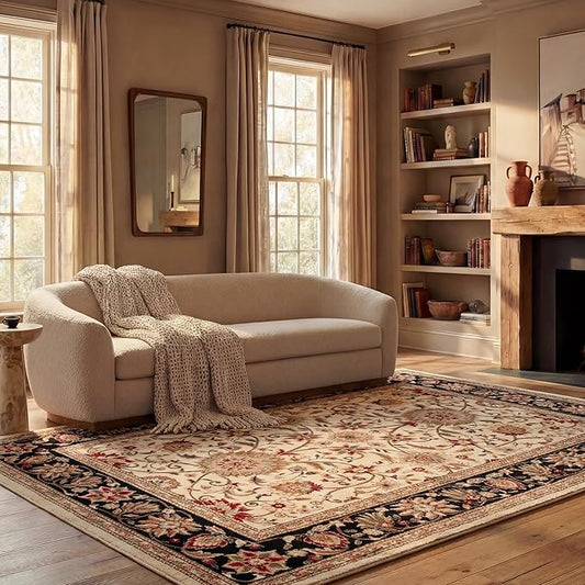 SAFAVIEH Lyndhurst Collection Area Rug - 8' x 11', Ivory & Black, Traditional Oriental Design, Non-Shedding & Easy Care, Ideal for High Traffic Areas in Living Room, Bedroom (LNH212B)