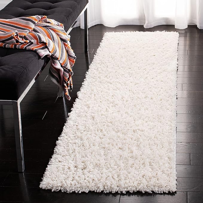 SAFAVIEH August Shag Collection Runner Rug - 2' x 7', Ivory, Solid Design, Non-Shedding & Easy Care, 1.5-inch Thick Ideal for High Traffic Areas in Living Room, Bedroom (AUG200C)