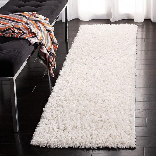 SAFAVIEH August Shag Collection Runner Rug - 2' x 13', Ivory, Solid Design, Non-Shedding & Easy Care, 1.5-inch Thick Ideal for High Traffic Areas in Living Room, Bedroom (AUG200C)
