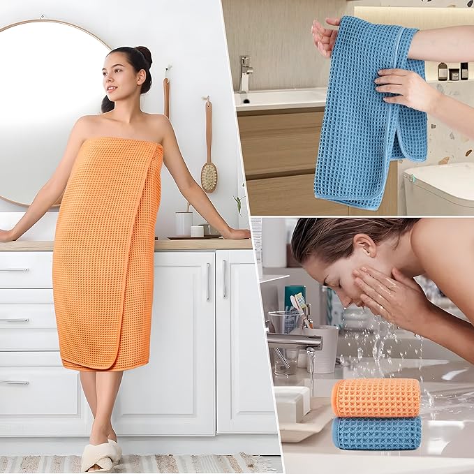 430 GSM Microfiber Quick Dry Lint Free Oversize Bath Towel Set, 6 Piece (Waffle Weave)