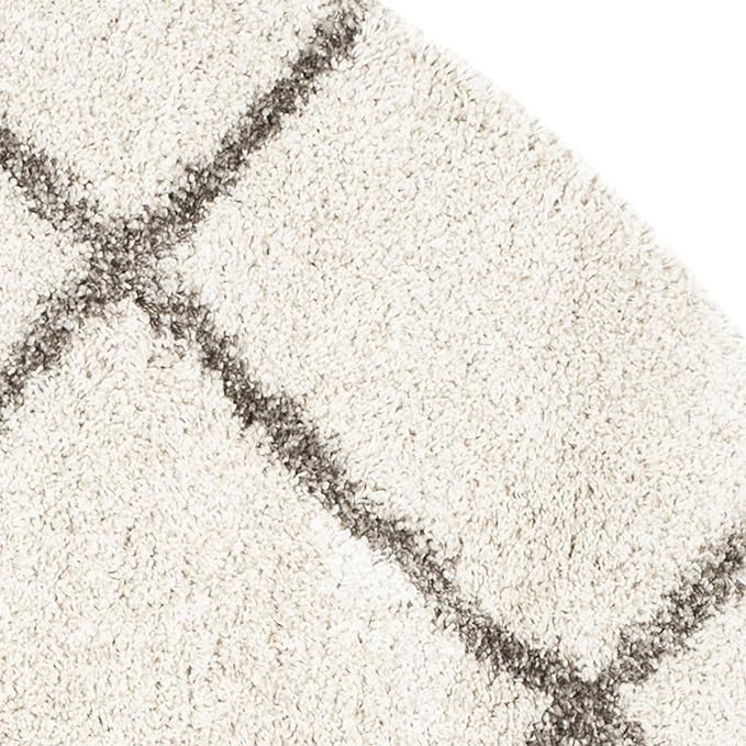 SAFAVIEH Hudson Shag Collection Area Rug - 7' Round, Ivory & Grey, Modern Trellis Design, Non-Shedding & Easy Care, 2-inch Thick Ideal for High Traffic Areas in Living Room, Bedroom (SGH281A)