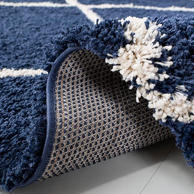 SAFAVIEH Hudson Shag Collection Area Rug - 5' Square, Navy & Ivory, Modern Trellis Design, Non-Shedding & Easy Care, 2-inch Thick Ideal for High Traffic Areas in Living Room, Bedroom (SGH281C)