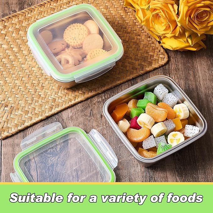 4 Pack Stainless Steel Sandwich Containers with Lids 40.6 oz Metal Food Container for Lunch Boxes with Airtight Silicone Seal for Sandwiches and Snacks(Green)