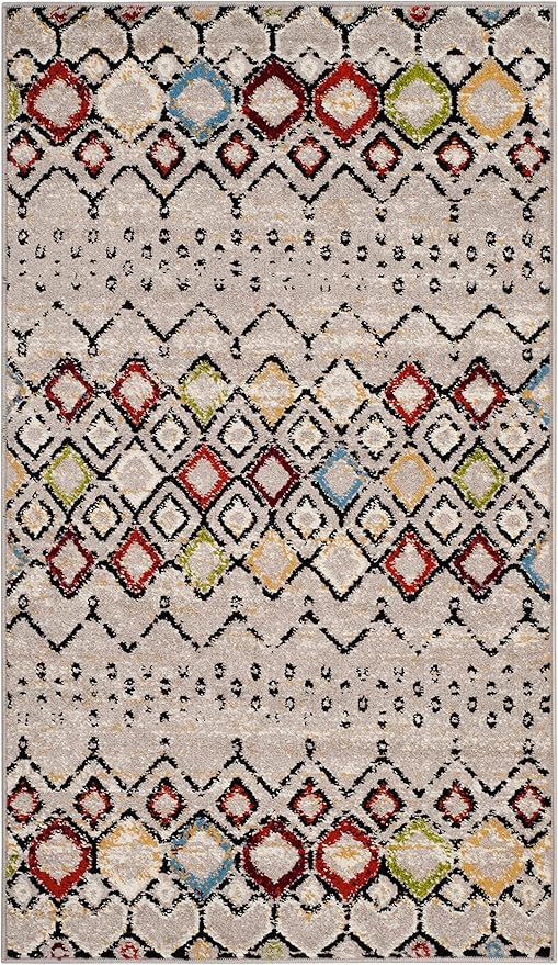 SAFAVIEH Amsterdam Collection Accent Rug - 2'3" x 4', Light Grey & Multi, Moroccan Boho Design, Non-Shedding & Easy Care, Ideal for High Traffic Areas in Entryway, Living Room, Bedroom (AMS108G)