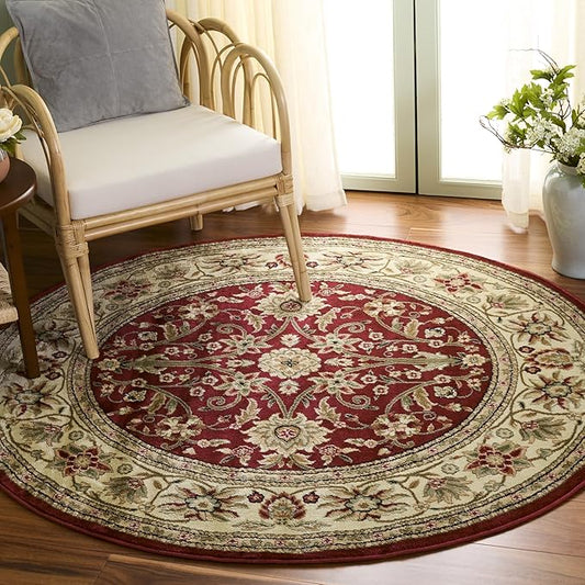 SAFAVIEH Lyndhurst Collection 6' Round Red / Ivory LNH212F Traditional Oriental Non-Shedding Dining Room Entryway Foyer Living Room Bedroom Area Rug