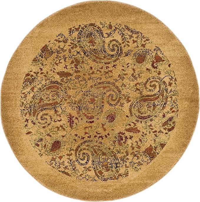 SAFAVIEH Lyndhurst Collection Area Rug - 4' Round, Beige & Multi, Traditional Paisley Design, Non-Shedding & Easy Care, Ideal for High Traffic Areas in Living Room, Bedroom (LNH224A)