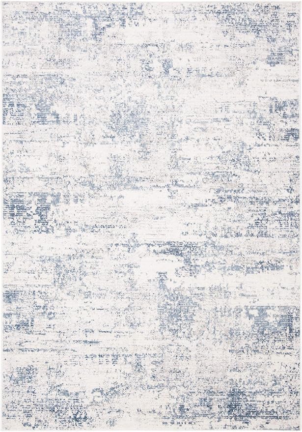 SAFAVIEH Amelia Collection Accent Rug - 4' x 6', Ivory & Blue, Modern Abstract Design, Non-Shedding & Easy Care, Ideal for High Traffic Areas in Entryway, Living Room, Bedroom (ALA700A)