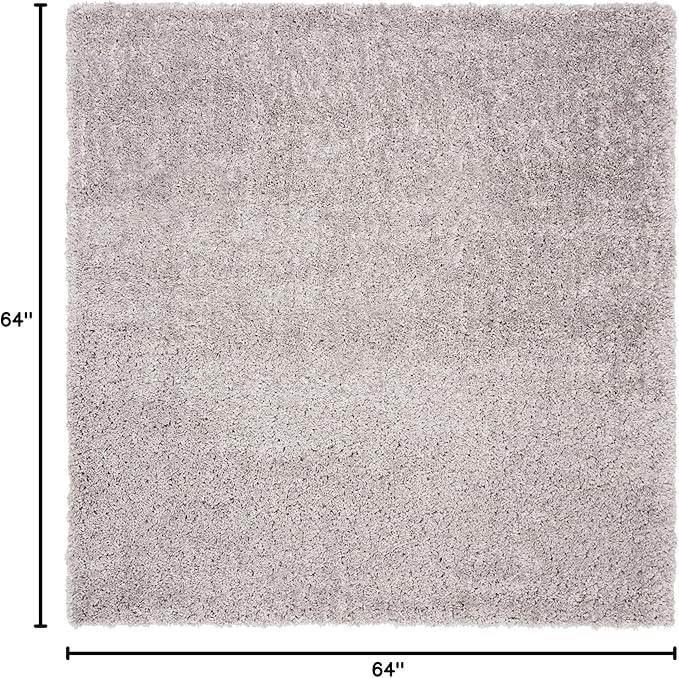 SAFAVIEH Fontana Shag Collection Area Rug - 5'3" Square, Grey, Solid Design, Non-Shedding & Easy Care, 2-inch Thick Ideal for High Traffic Areas in Living Room, Bedroom (FNT800F)