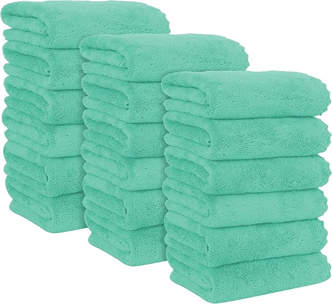 18 Pack Premium Hand Towels - Quick Drying - Microfiber Coral Velvet Highly Absorbent Towels - Multipurpose Use as Hotel, Bathroom, Shower, Spa, Hand Towel 16 x 28 inches (Aqua Green)