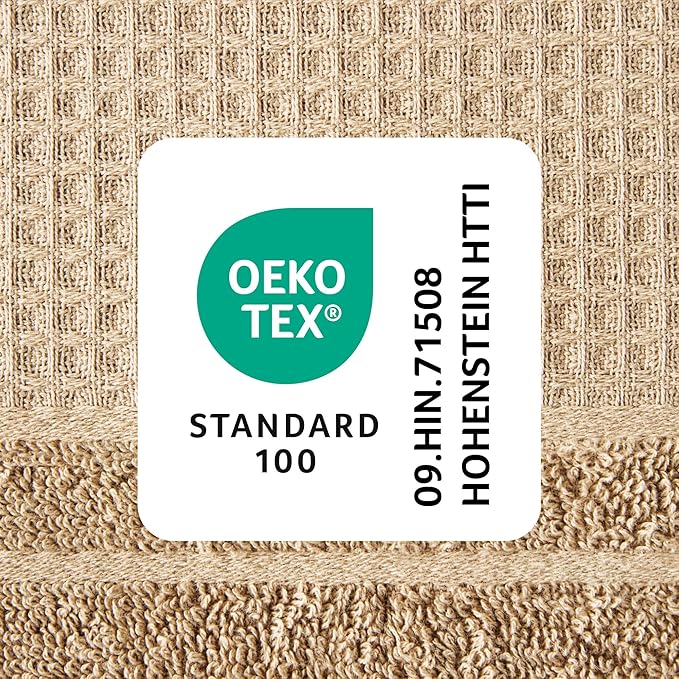 Town & Country Basics 6-Piece Assorted Waffle Woven Terry Stripe Set, 2 Bath Towel, 2 Hand Towel, 2 Washcloth, 100% Cotton, Quick Dry, Taupe