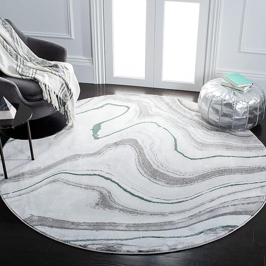 SAFAVIEH Craft Collection 4' Round Grey/Green CFT819Y Modern Abstract Non-Shedding Living Room Dining Bedroom Foyer Area Rug