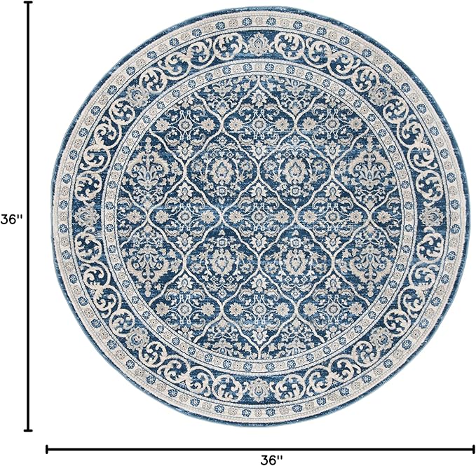 SAFAVIEH Brentwood Collection 3' Round Navy / Light Grey BNT870M Oriental Damask Trellis Non-Shedding Dining Room Entryway Foyer Living Room Bedroom Area Rug