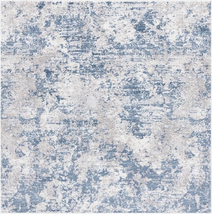 SAFAVIEH Amelia Collection Area Rug - 5'3" Square, Dark Blue & Grey, Modern Abstract Design, Non-Shedding & Easy Cleaning, Ideal for Living Room, Bedroom, Dining Space (ALA705M)