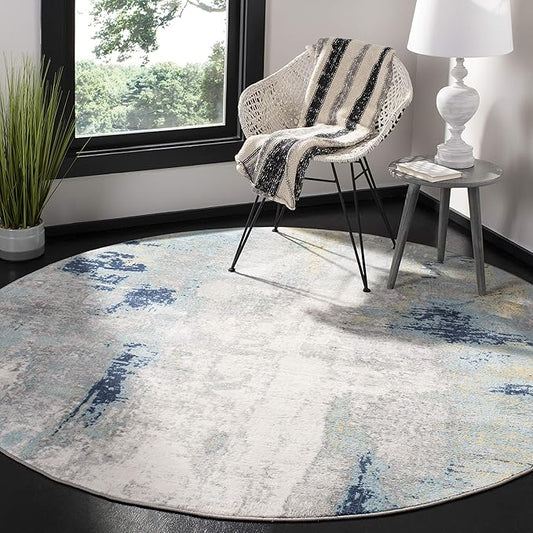 SAFAVIEH Jasper Collection 8' Round Grey/Gold JSP101A Modern Abstract Non-Shedding Living Room Bedroom Area Rug