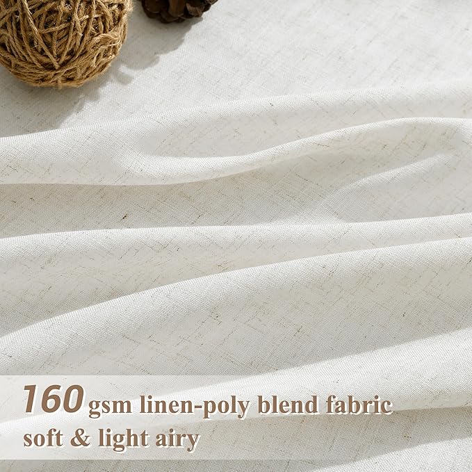 Joywell Beige White Back Tab Rod Pocket Linen Curtains 100 Inches Long 2 Panels for Living Room Bedroom Neutral Boho Farmhouse Rustic Light Filtering Semi Sheer Curtains Window Treatment 52x100