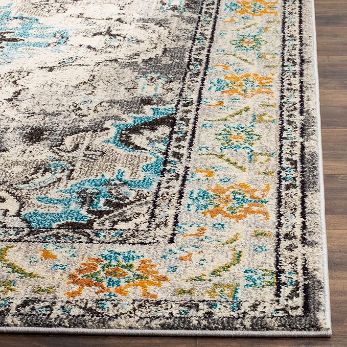 SAFAVIEH Monaco Collection Area Rug - 11' x 15', Grey & Light Blue, Non-Shedding & Easy to Clean, Distressed Medallion Design, Ideal for Living Room, Bedroom, Dining Space (MNC243G)