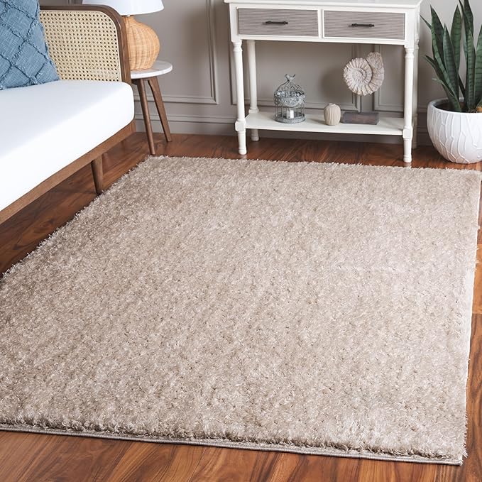 SAFAVIEH Lindsay Shag Collection Area Rug - 5'3" x 7'6", Beige, Contemporary Design, Ideal for High Traffic Areas in Living Room, Bedroom & Dining Room (LNS560B-5)