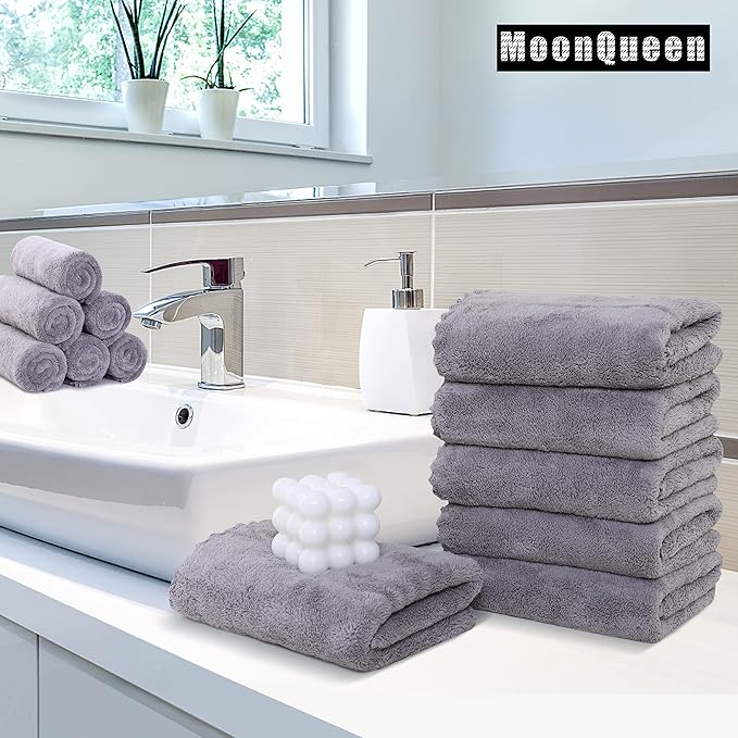 18 Pack Premium Hand Towels - Quick Drying - Microfiber Coral Velvet Highly Absorbent Towels - Multipurpose Use as Hotel, Bathroom, Shower, Spa, Hand Towel 16 x 28 inches (Light Grey)