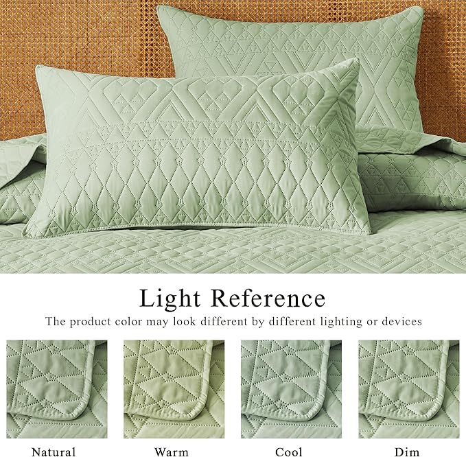 akkialla Full/Queen Size Quilt Bedding Set,Sage Green Lightweight Microfiber Soft Bedspread,Modern Style Geoetric Pattern Coverlet Set for All Seasons,3 Piece(1 Quilt,2 Pillow Shams)