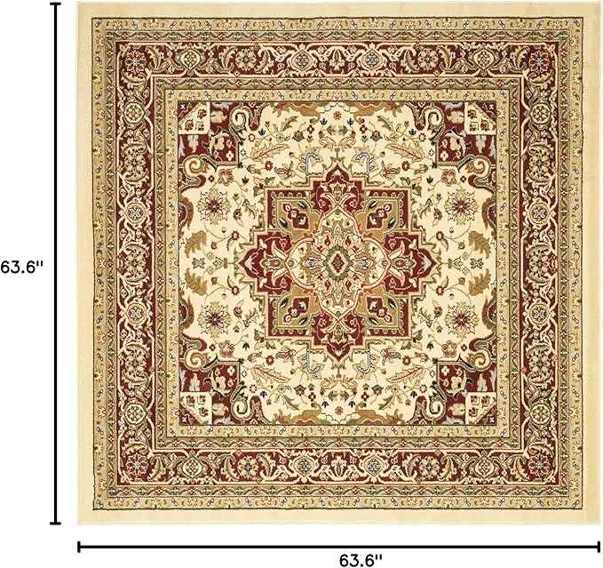 SAFAVIEH Lyndhurst Collection Area Rug - 5'3" Square, Ivory & Red, Traditional Oriental Design, Non-Shedding & Easy Care, Ideal for High Traffic Areas in Living Room, Bedroom (LNH330A)